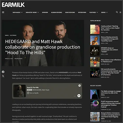 hedegaardmatthawkearmilk Hedegaard, Matt Hawk, Earmilk, News