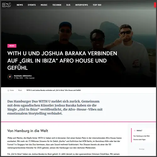 withujoshuabarakadjmaggermany With U, Joshua Baraka, DJ Mag Germany, News
