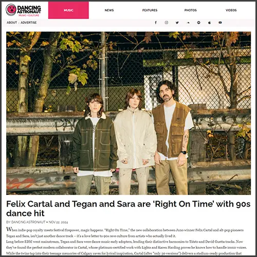 felixcartalteganandsaradancingastronaut Felix Cartal, Tegan and Sara, Dancing Astronaut, News