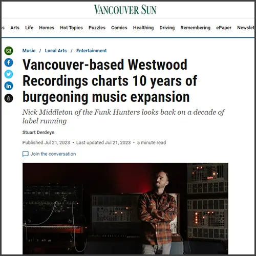 westwoodrecordingsvancouversun Westwood Recordings, The Funk Hunters, vancouver Sun, News