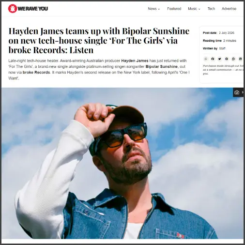 haydenjamesweraveyou Hayden James, we rave you, News